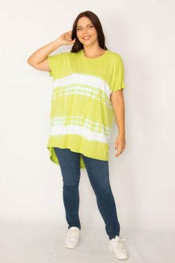 Şans Women's Plus Size Green Tie Dye Patterned Relaxed Cut Tunic