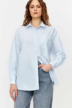 Trendyol Light Blue Double Cuffed Oversize/Wide Fit Woven Shirt