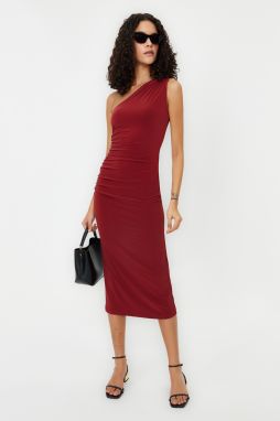 Trendyol Tile One-Shoulder Draped Fitted Midi Stretch Knit Dress