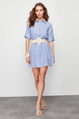 Trendyol Blue Striped Mini Woven Shirt Dress