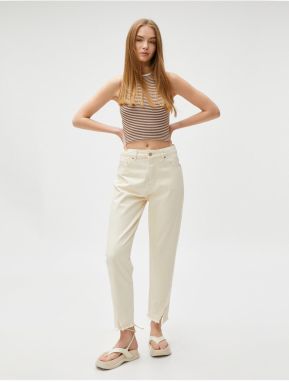 Koton High Waist Denim Trousers Relaxed Cut Light Slim Leg - Mom Jean