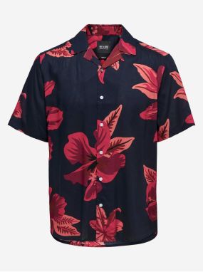 ONLY & SONS Červená-Čierna Pánska Kvetovaná Košeľa s Krátkym Rukávom ONLY & SON - Muži