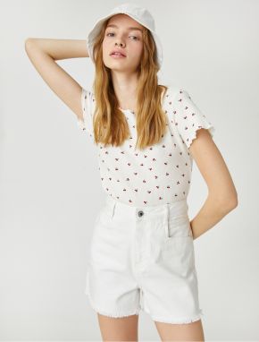 Koton Crop Tričko Krátke Rukávy Okrúhly Výstrih Minimalistická Potlač