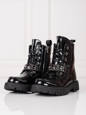 Black lace-up girl ankle boots Shelvt