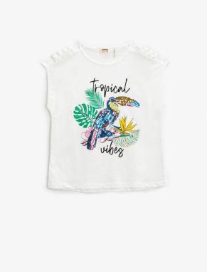 Koton Parrot Stamp Sequin Embroidered T-Shirt Window Detail Sleeveless