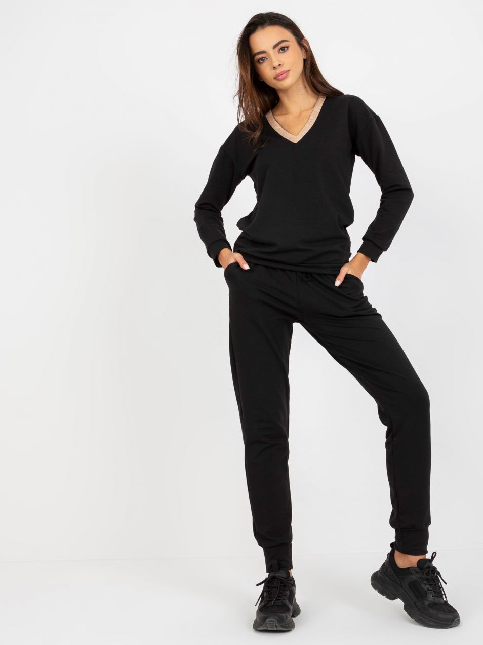 Black casual V-neck set