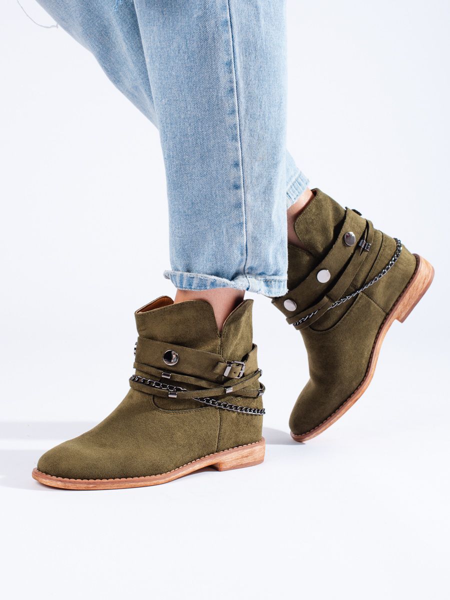 Suede women's cowboy boots on wedges Shelvt green