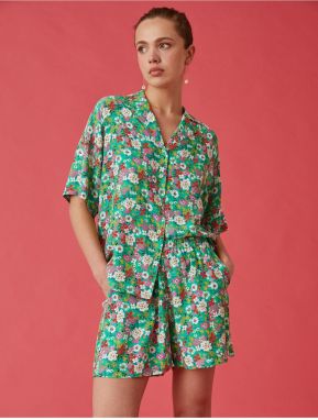 Koton Floral Mini Shorts with Pocket. Elastic Waist.