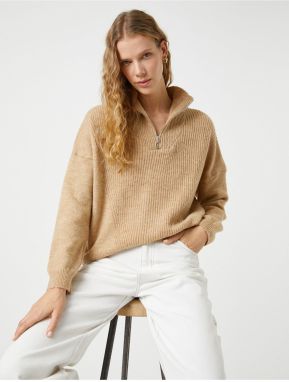 Koton oversize pleteniny sveter stojaci golier polozips