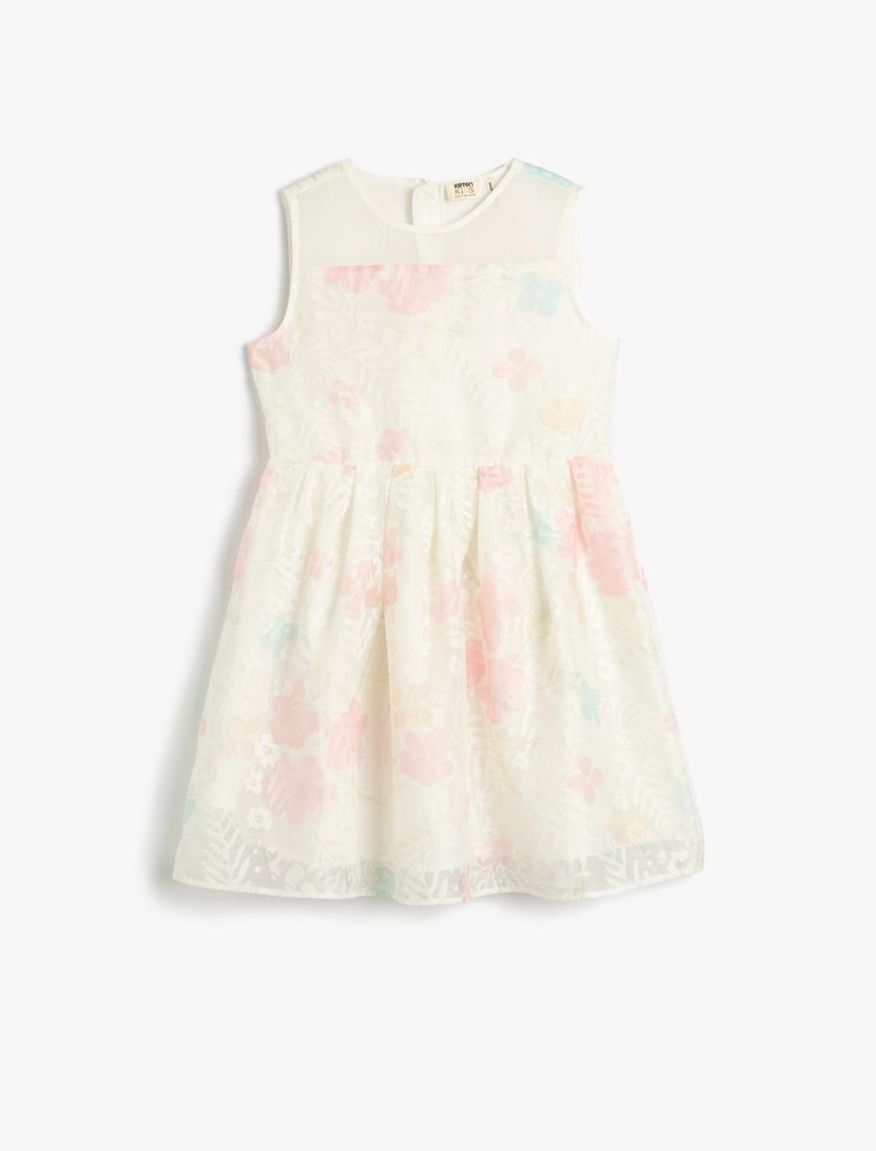 Koton Dress Tulle Floral Midi Length Sleeveless Round Neck Lined