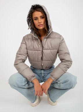 Dark beige double-sided quilted jacket with animal pattern