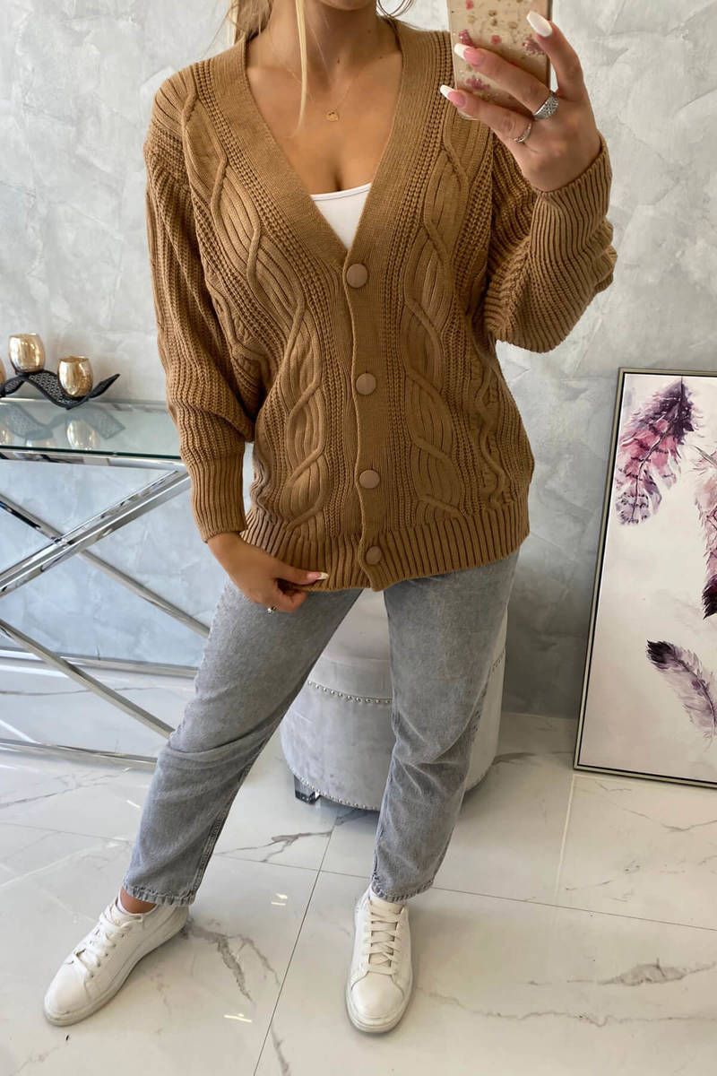 Camel sweater with wide button-down sleeves