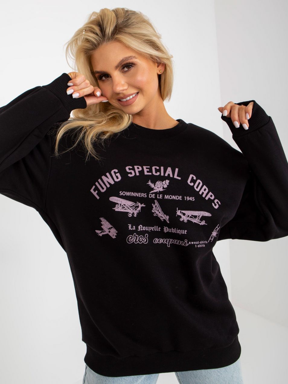 Black hoodie with printed design without hood