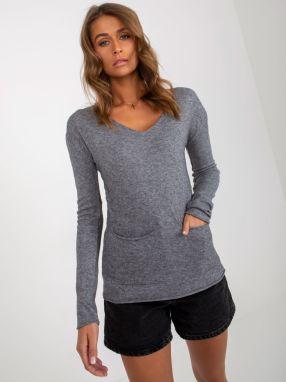 Dark gray women's classic sweater with neckline