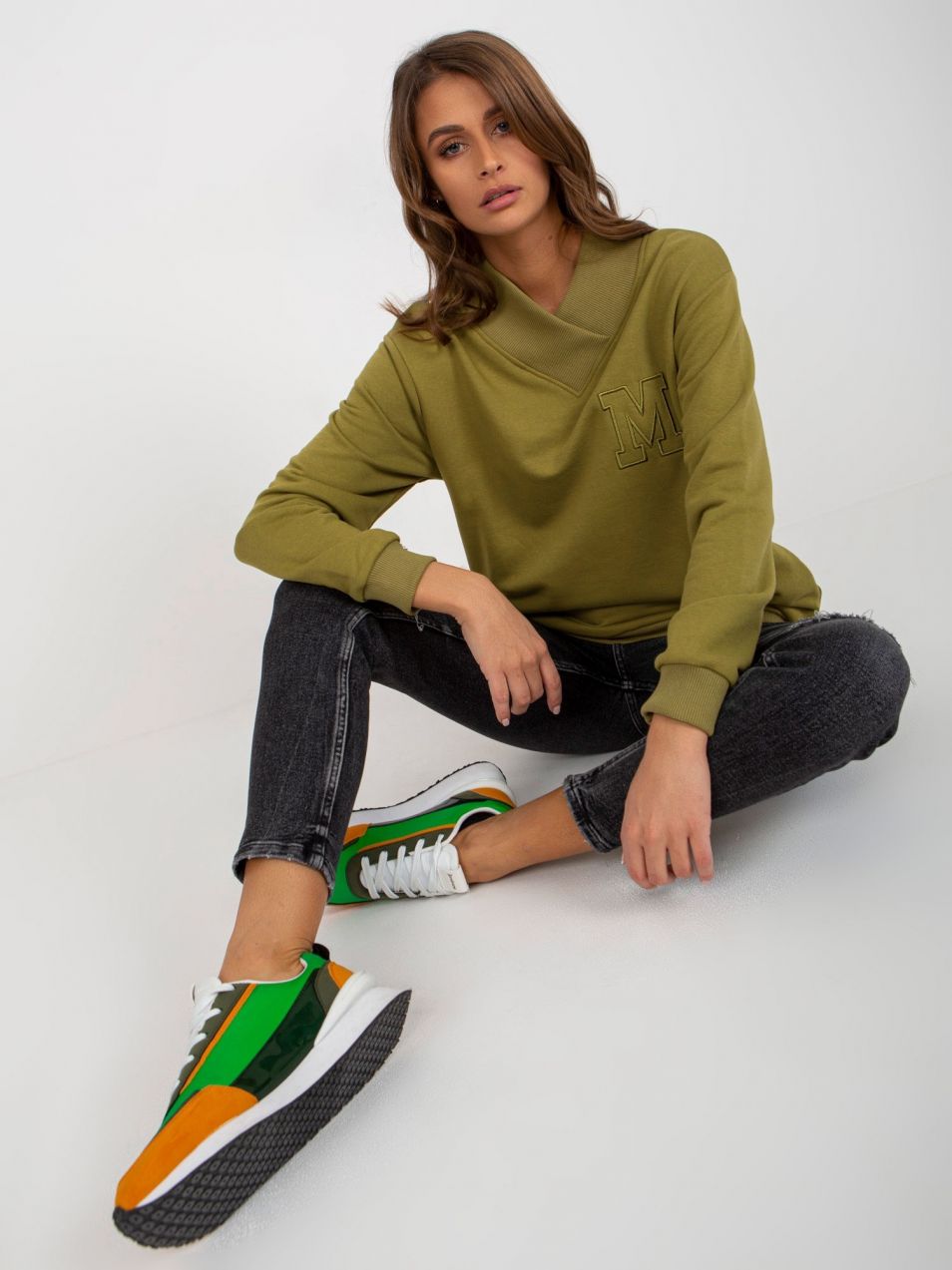 Women's Olive Hoodie with V-Neck