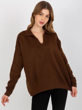 Dark brown smooth oversize sweater with collar