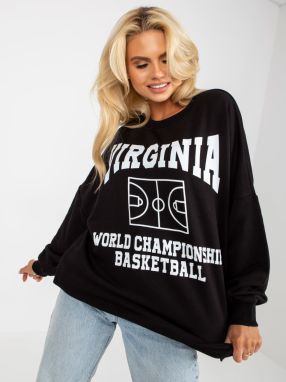 Black sweatshirt with print and round neckline