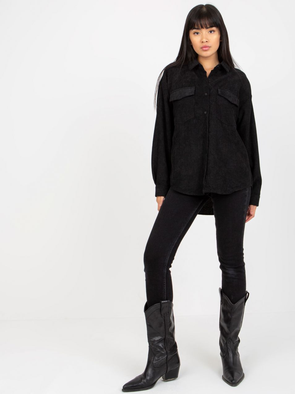 Black corduroy outerwear with pockets