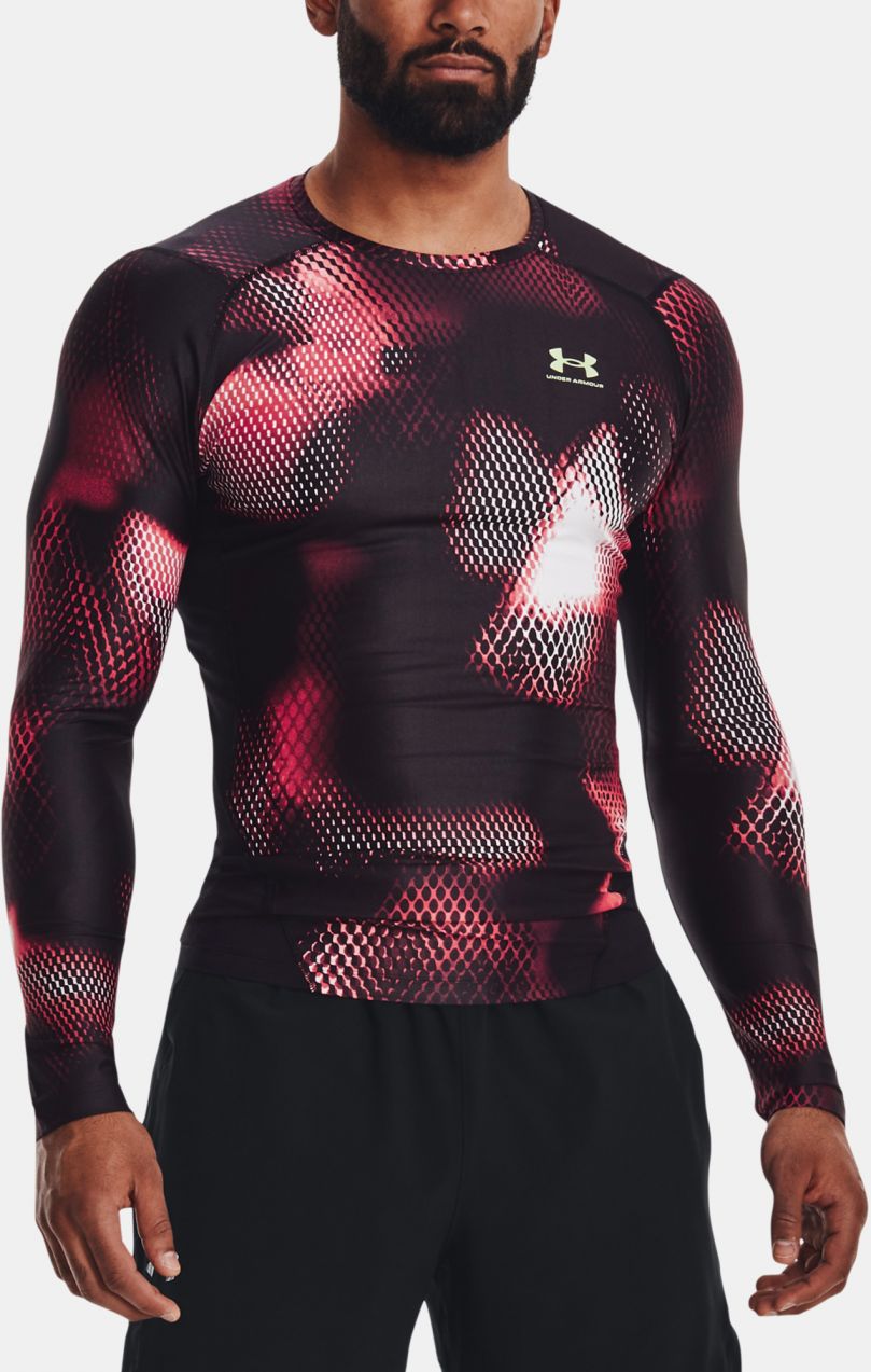 Červeno-čierne pánske tričko Under Armour UA IsoChill Prtd Comp LS