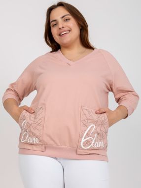 Dusty pink blouse plus size with patch and lettering