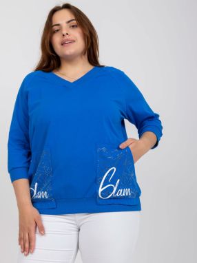 Dark blue blouse plus size V with neckline