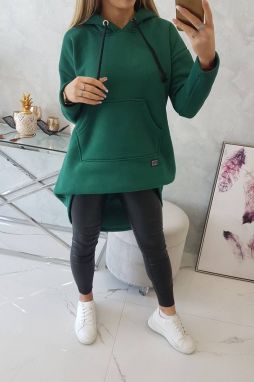 Wadded sweatshirt with long back and hood dark green