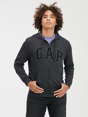 Šedá pánska mikina na zips s logom GAP