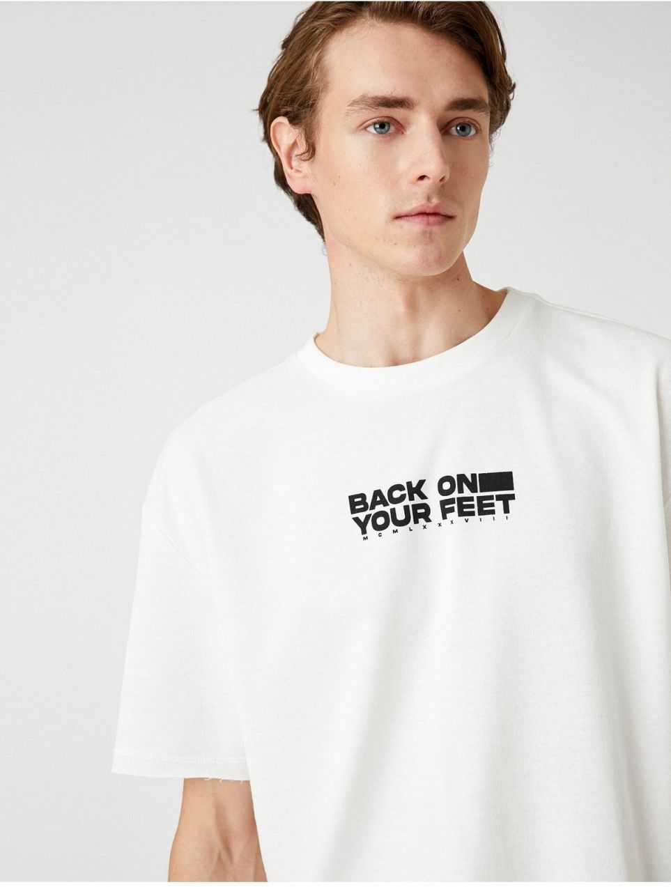 Koton Oversized tričko s potlačou sloganu, Crew Neck krátke rukávy.