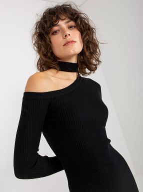 Black ribbed minidress with collar