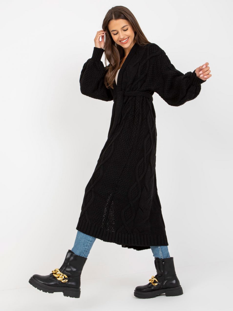 Black long cardigan with tie strap RUE PARIS