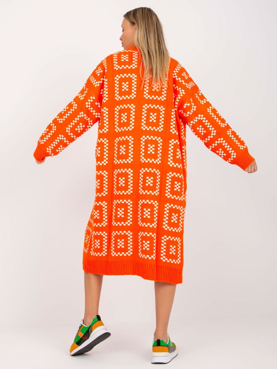 Orange loose cardigan with RUE PARIS patterns
