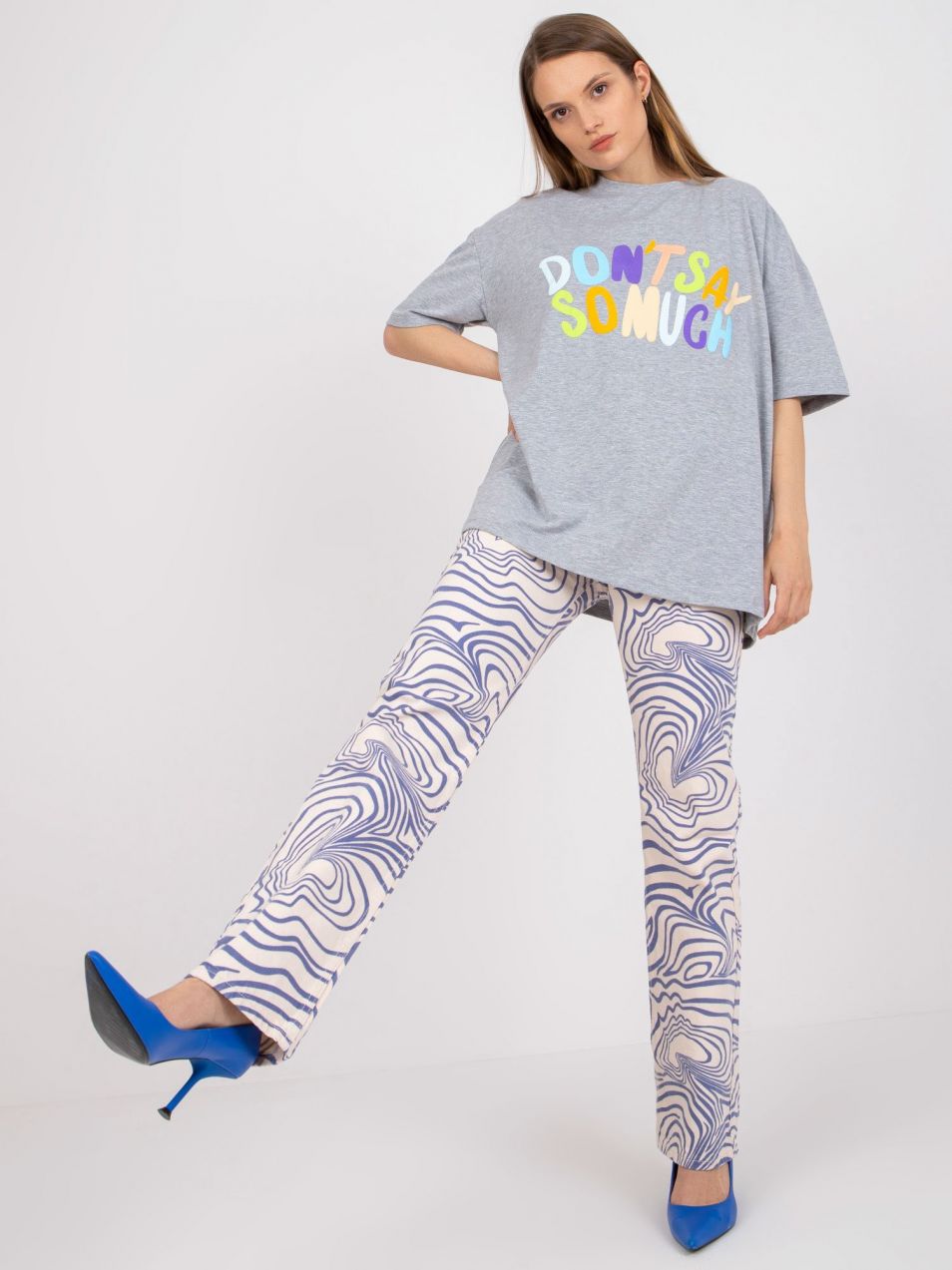 Grey melange oversize T-shirt with print