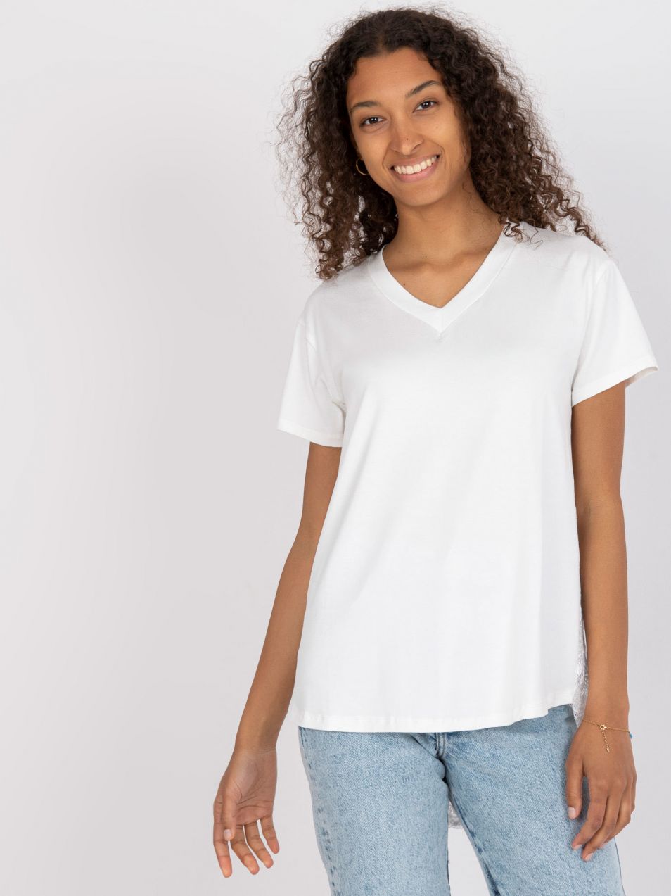 Ecru blouse with lace at the back
