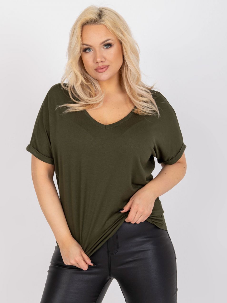 Khaki size plus blouse in loose cut Dina