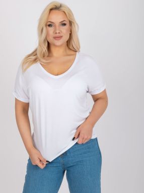 Large size Dina white blouse with V-neck