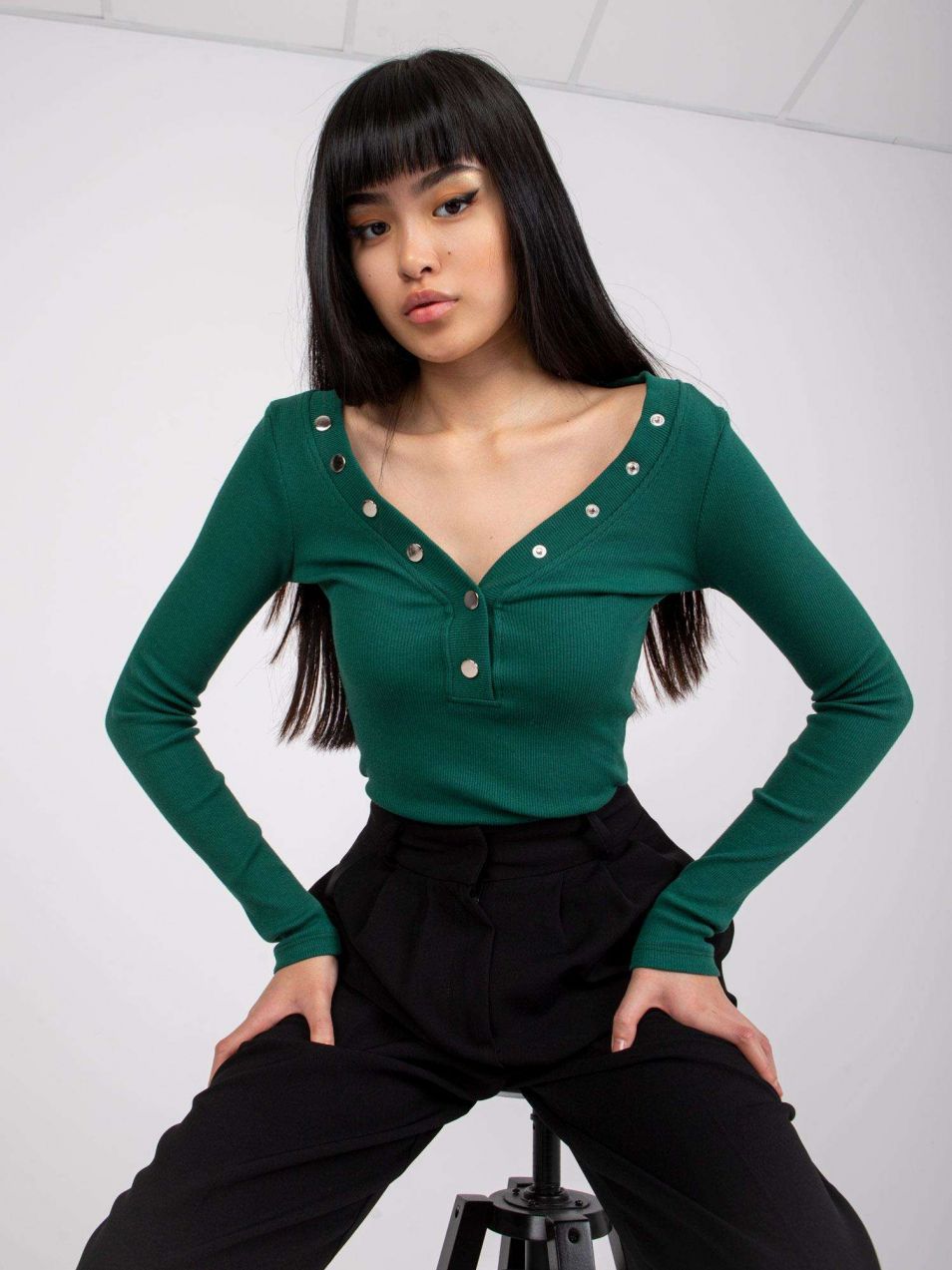 Tracy RUE PARIS Dark Green Striped Blouse