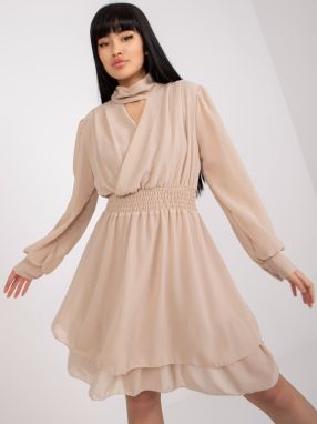 Airy, beige cocktail dress with mini length OCH BELLA