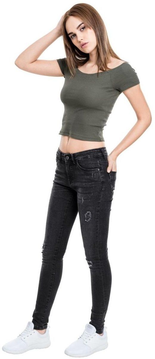 Women's olive T-shirt with ribbed pattern