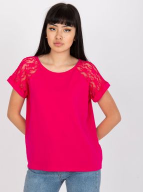 Fuchsia blouse RUE PARIS with lace on the sleeves
