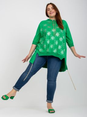 Green asymmetrical plus size blouse with application