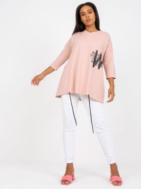 Dusty pink cotton blouse of larger size with drawstrings