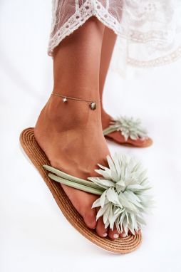 Women's flip-flops with fabric ornament green Eviana