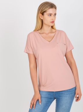 Dusty pink T-shirt plus sizes with V-neck