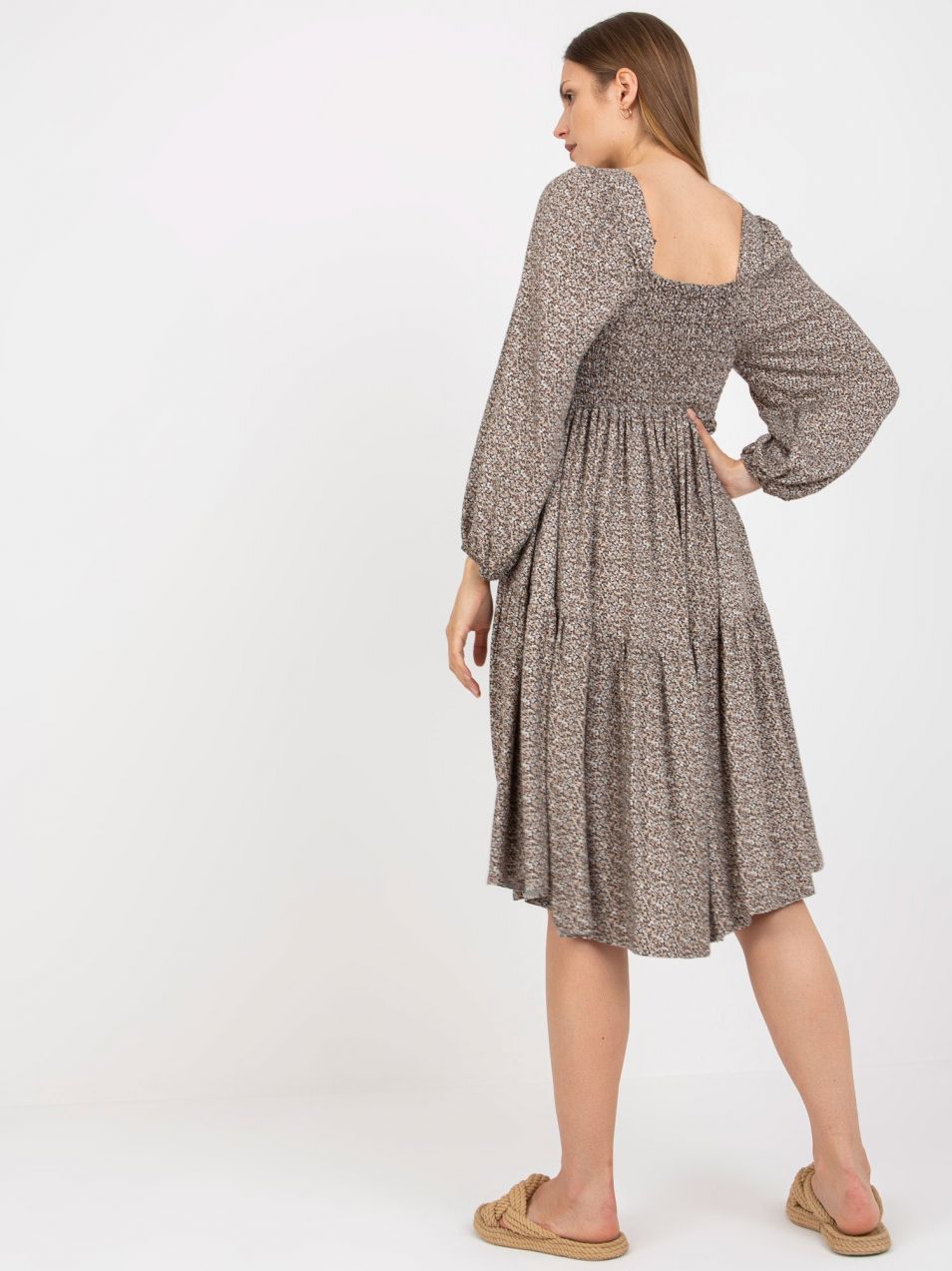 Beige midi dress with viscose print ZULUNA