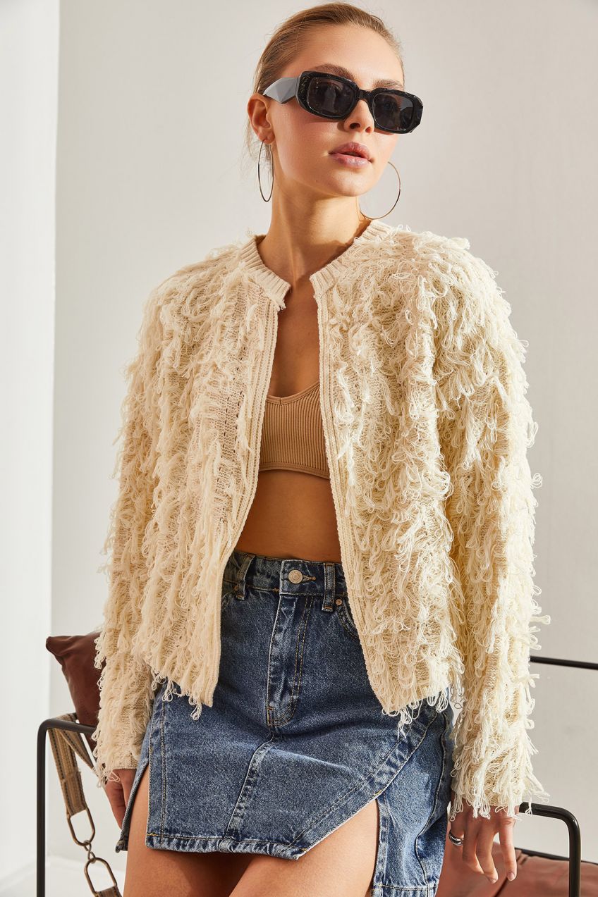 Bianco Lucci Women's Tasseled Knitwear Cardigan