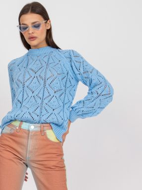 Blue openwork classic sweater with long sleeves RUE PARIS