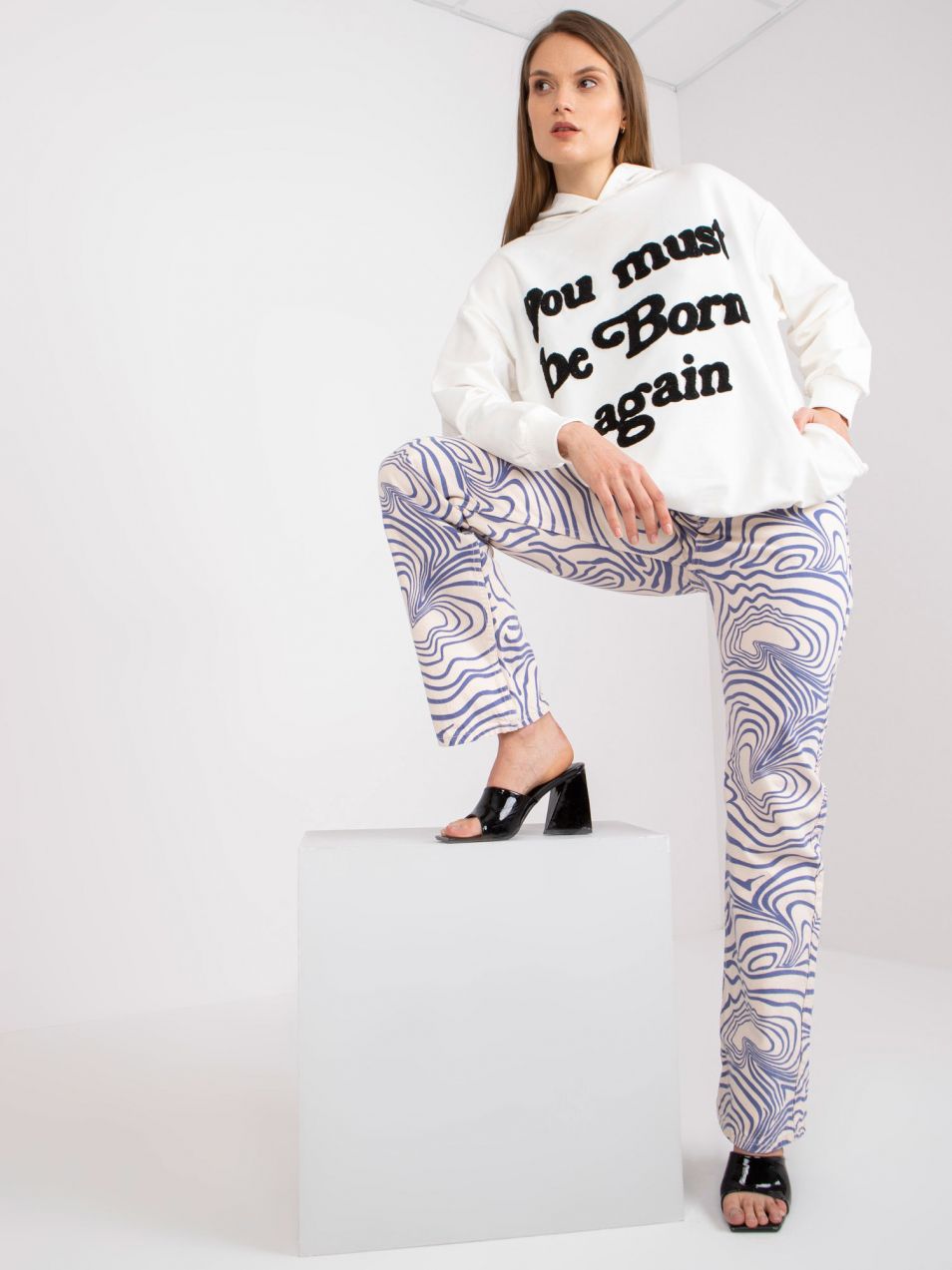 Ecru oversized cotton hoodie