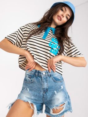 RUE PARIS High Waisted Blue Denim Shorts