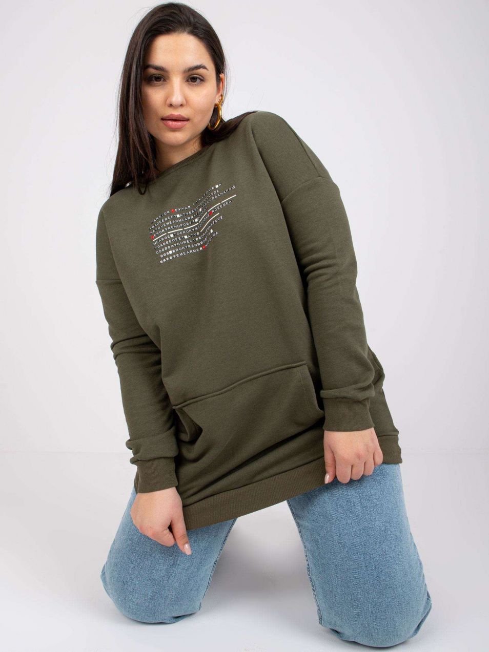 Blouse khaki jersey plus size kangaroo Desiree