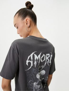 Koton Back Printed T-Shirt Faded Effect Short Sleeve Crew Neck Cotton